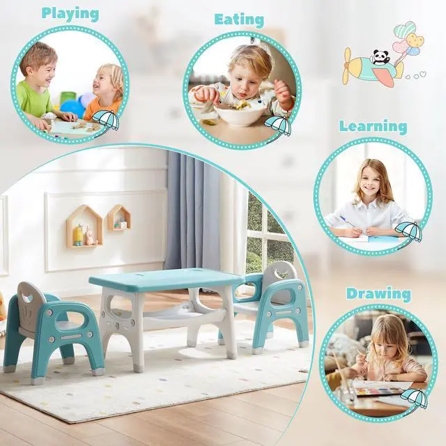 Alt view image 5 of 6 - Montessori Weaning Table and 2 Chairs Set, Large Built-in Storage, Toddlers Table and Chairs Set, Kids Activity Table for Drawing Dining Playing, CPSC & ASTM Approved, Green
