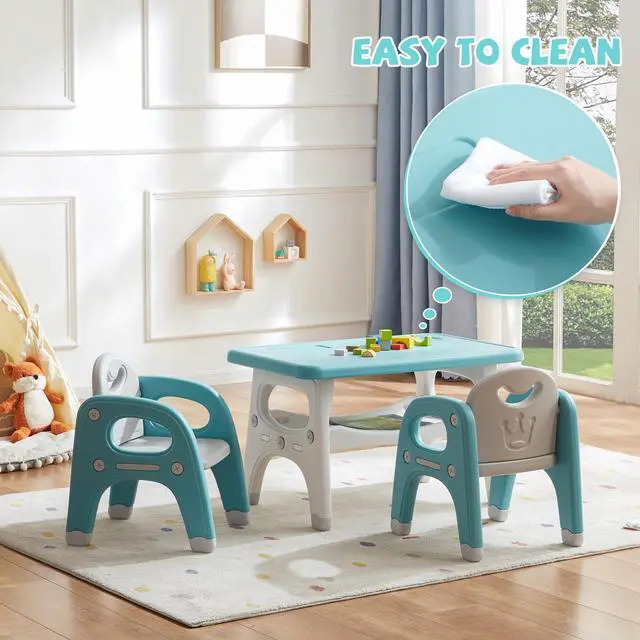 Alt view image 6 of 6 - Montessori Weaning Table and 2 Chairs Set, Large Built-in Storage, Toddlers Table and Chairs Set, Kids Activity Table for Drawing Dining Playing, CPSC & ASTM Approved, Green