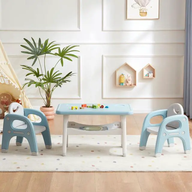 Main image of Kids Table and 2 Chairs Set, Large Built-in Storage, Montessori Toddlers Table and Chairs Set, Kids Activity Table for Drawing Dining Playing, CPSC & ASTM Approved, Blue
