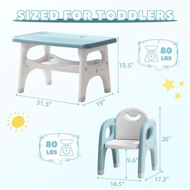 Alt view image 2 of 6 - Kids Table and 2 Chairs Set, Large Built-in Storage, Montessori Toddlers Table and Chairs Set, Kids Activity Table for Drawing Dining Playing, CPSC & ASTM Approved, Blue