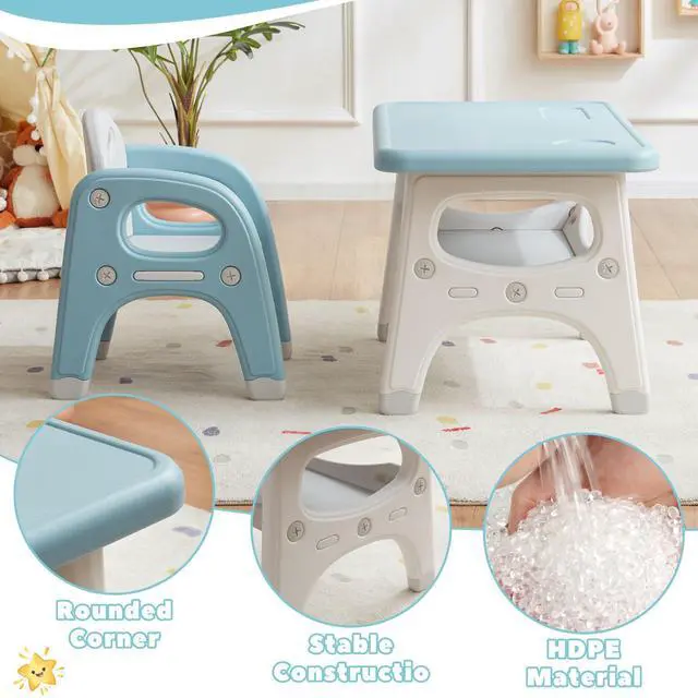 Alt view image 3 of 6 - Kids Table and 2 Chairs Set, Large Built-in Storage, Montessori Toddlers Table and Chairs Set, Kids Activity Table for Drawing Dining Playing, CPSC & ASTM Approved, Blue