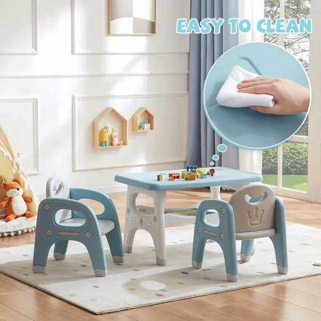 Alt view image 6 of 6 - Kids Table and 2 Chairs Set, Large Built-in Storage, Montessori Toddlers Table and Chairs Set, Kids Activity Table for Drawing Dining Playing, CPSC & ASTM Approved, Blue