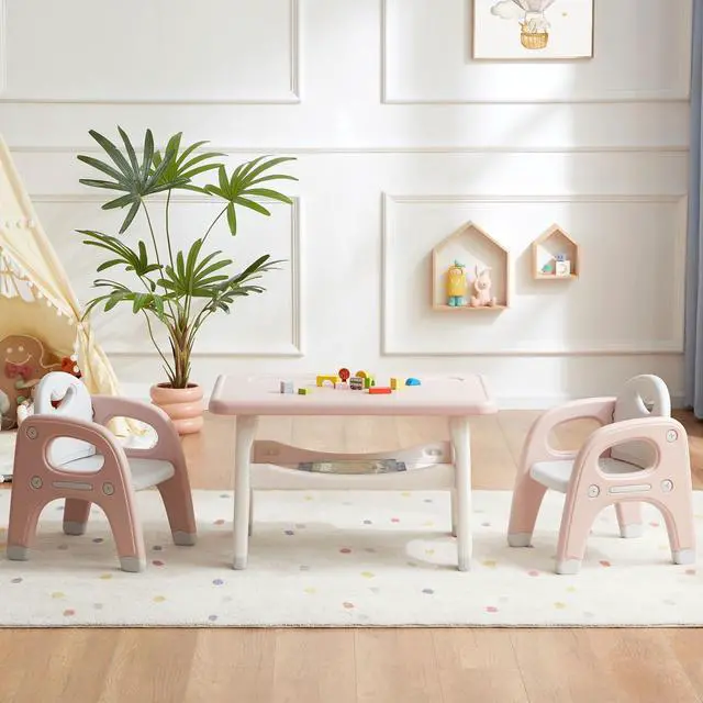 Main image of Kids Table and 2 Chairs Set, Large Built-in Storage, Montessori Toddlers Table and Chairs Set, Kids Activity Table for Drawing Dining Playing, CPSC & ASTM Approved, Pink