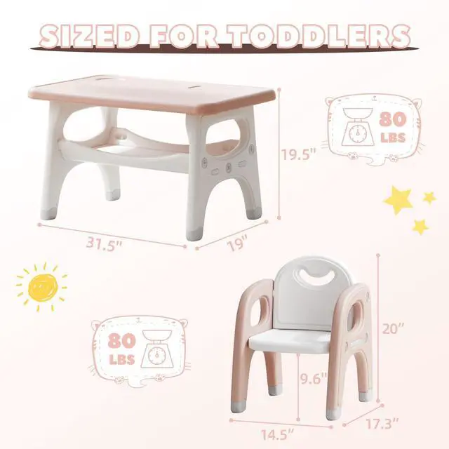 Alt view image 2 of 6 - Kids Table and 2 Chairs Set, Large Built-in Storage, Montessori Toddlers Table and Chairs Set, Kids Activity Table for Drawing Dining Playing, CPSC & ASTM Approved, Pink