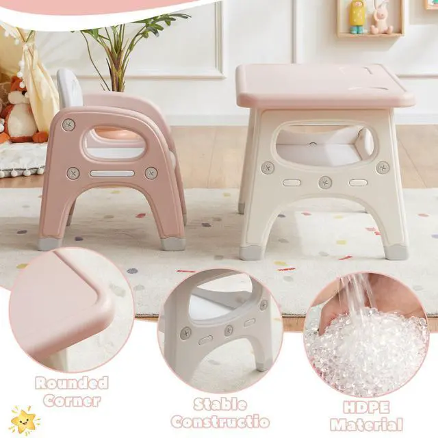 Alt view image 3 of 6 - Kids Table and 2 Chairs Set, Large Built-in Storage, Montessori Toddlers Table and Chairs Set, Kids Activity Table for Drawing Dining Playing, CPSC & ASTM Approved, Pink