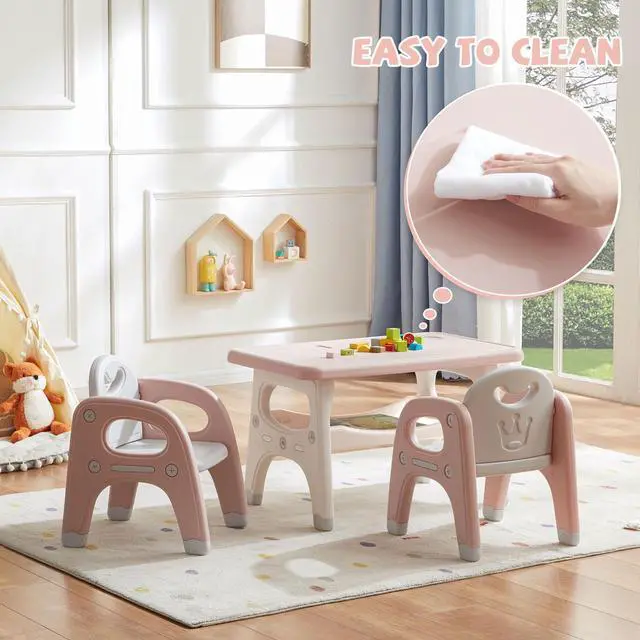 Alt view image 6 of 6 - Kids Table and 2 Chairs Set, Large Built-in Storage, Montessori Toddlers Table and Chairs Set, Kids Activity Table for Drawing Dining Playing, CPSC & ASTM Approved, Pink