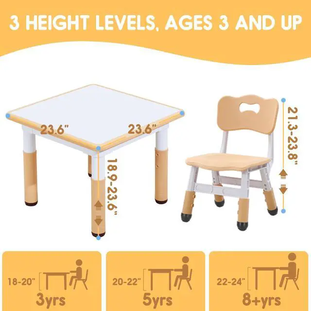 Alt view image 5 of 6 - Kids Table & Chair Set with Adjustable Toddler-Safe Non-Slip Legs, Activity & Graffiti-Proof Desktop Ages 3-12