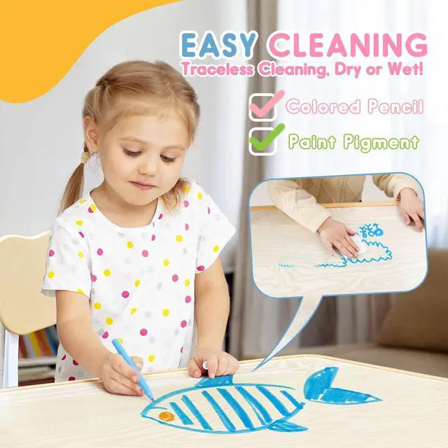 Alt view image 4 of 6 - Kids Table & Chair Set with Adjustable Toddler-Safe Non-Slip Legs, Activity & Graffiti-Proof Desktop Ages 3-12