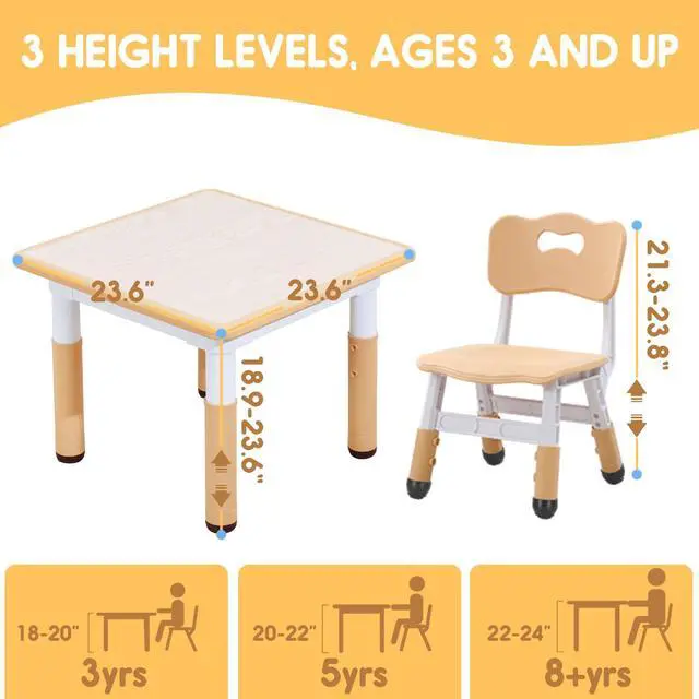 Alt view image 5 of 6 - Kids Table & Chair Set with Adjustable Toddler-Safe Non-Slip Legs, Activity & Graffiti-Proof Desktop Ages 3-12