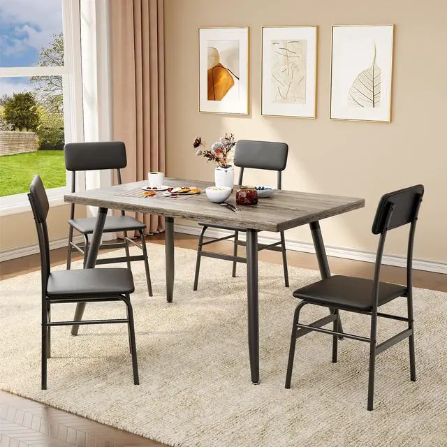 Alt view image 3 of 6 - 5-Piece Dining Table Set for 4, Small Space Kitchen Table with 4 Chairs, Easy Assembly, Scratch-Resistant MDF Top, Modern 45.3" Compact Dining Set for Apartments, Breakfast Nook, Grey