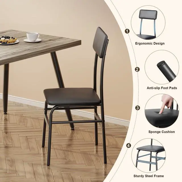 Alt view image 5 of 6 - 5-Piece Dining Table Set for 4, Small Space Kitchen Table with 4 Chairs, Easy Assembly, Scratch-Resistant MDF Top, Modern 45.3" Compact Dining Set for Apartments, Breakfast Nook, Grey