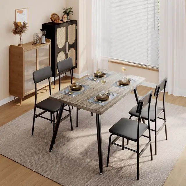 Alt view image 6 of 6 - 5-Piece Dining Table Set for 4, Small Space Kitchen Table with 4 Chairs, Easy Assembly, Scratch-Resistant MDF Top, Modern 45.3" Compact Dining Set for Apartments, Breakfast Nook, Grey