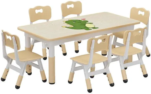 Main image of Kids Table and 6 Chairs Set, Height Adjustable Toddler Table and Chairs Set for Ages 2-10, Graffiti Desktop, Non-Slip Legs, Children Activity Table for Daycare Classroom Home