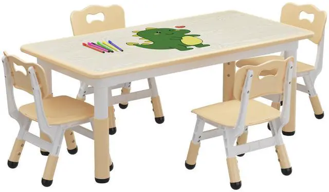 Main image of Kids Table and 4 Chairs Set, Height Adjustable Toddler Table and Chair Set for Ages 2-10, Graffiti Desktop, Non-Slip Legs, Arts & Crafts Table, Children Activity Table for Daycare Classroom Home