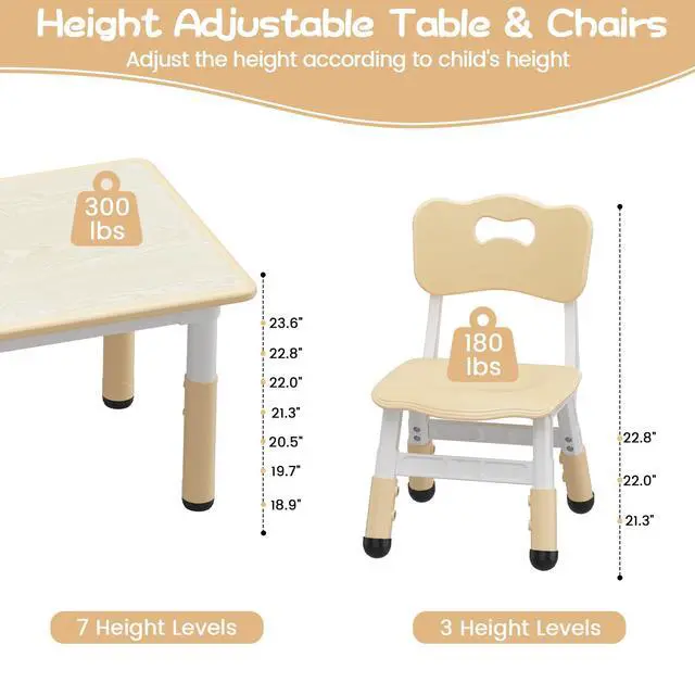 Alt view image 2 of 6 - Kids Table and 4 Chairs Set, Height Adjustable Toddler Table and Chair Set for Ages 2-10, Graffiti Desktop, Non-Slip Legs, Arts & Crafts Table, Children Activity Table for Daycare Classroom Home