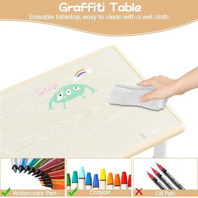 Alt view image 3 of 6 - Kids Table and 4 Chairs Set, Height Adjustable Toddler Table and Chair Set for Ages 2-10, Graffiti Desktop, Non-Slip Legs, Arts & Crafts Table, Children Activity Table for Daycare Classroom Home