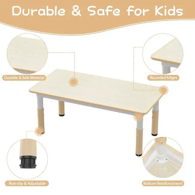 Alt view image 4 of 6 - Kids Table and 4 Chairs Set, Height Adjustable Toddler Table and Chair Set for Ages 2-10, Graffiti Desktop, Non-Slip Legs, Arts & Crafts Table, Children Activity Table for Daycare Classroom Home