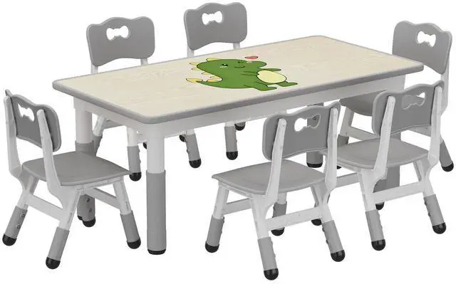 Main image of Kids Table and 6 Chairs Set, Height Adjustable Toddler Table and Chair Set for Ages 2-10, Graffiti Desktop, Non-Slip Legs, Children Activity Table for Daycare Classroom Home