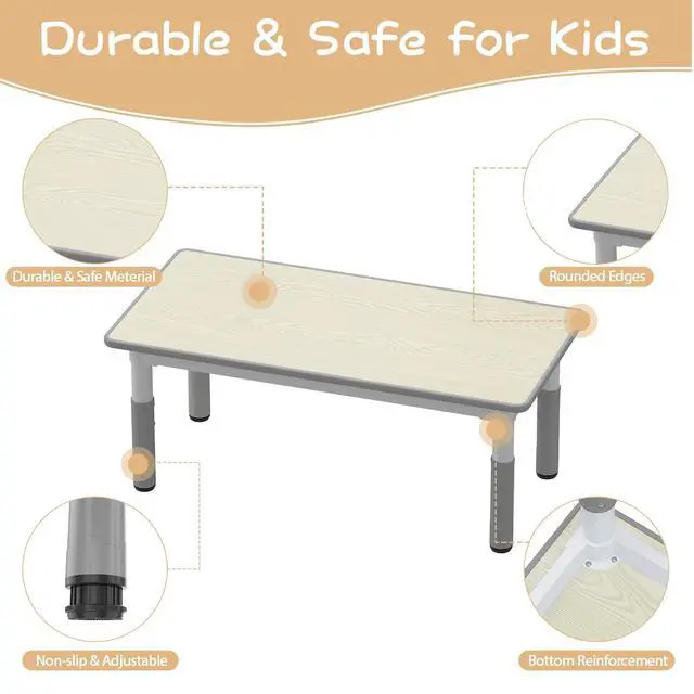 Alt view image 5 of 6 - Kids Table and 6 Chairs Set, Height Adjustable Toddler Table and Chair Set for Ages 2-10, Graffiti Desktop, Non-Slip Legs, Children Activity Table for Daycare Classroom Home