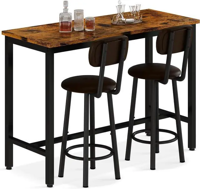 Main image of Bar Table Set of 2, Industrial Bar Table and Chairs Set of 2,3 Piece Bar Height Table with 2 Backrests Stools,Small Kitchen Table for 2,Small Space,Brown & Black