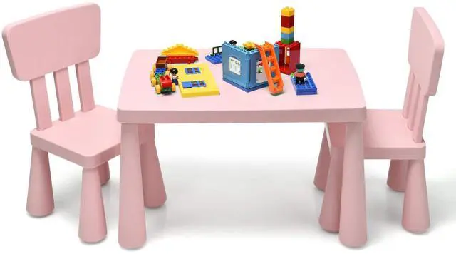 Main image of Kids Table and Chairs, 3 PCS Plastic Easy Clean Children Activity Desk for Reading, Drawing, Snack Time, Arts Crafts, Preschool, Kindergarten & Playroom, Toddler Table and Chair Set (Pink)