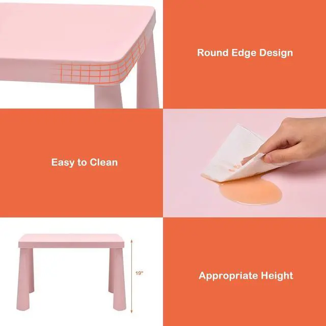 Alt view image 4 of 6 - Kids Table and Chairs, 3 PCS Plastic Easy Clean Children Activity Desk for Reading, Drawing, Snack Time, Arts Crafts, Preschool, Kindergarten & Playroom, Toddler Table and Chair Set (Pink)