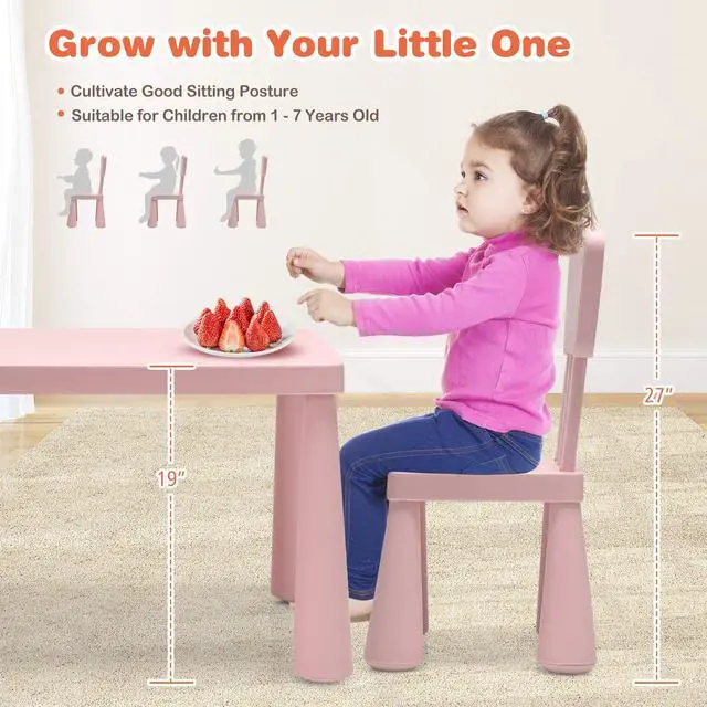 Alt view image 5 of 6 - Kids Table and Chairs, 3 PCS Plastic Easy Clean Children Activity Desk for Reading, Drawing, Snack Time, Arts Crafts, Preschool, Kindergarten & Playroom, Toddler Table and Chair Set (Pink)