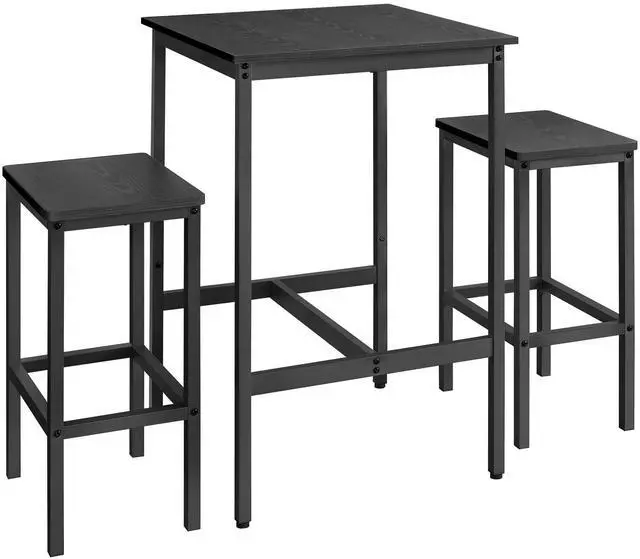 Main image of Bar Table and Chairs Set, Square Table with 2 Stools, Dining Pub Set for 2, Space Saving for Kitchen Breakfast, Living Room, Party Room, Ebony Black and Ink Black