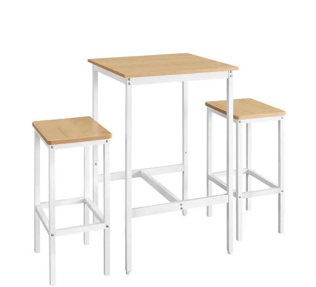 Main image of Bar Table and Chairs Set, Square Table with 2 Stools, Dining Pub Set for 2, Space Saving for Kitchen Breakfast, Living Room, Party Room, Golden Oak and Cloud White