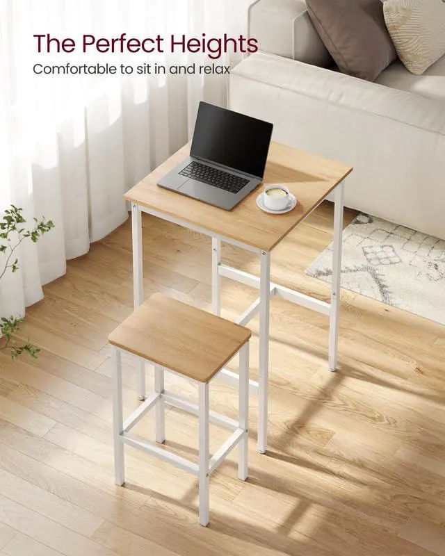 Alt view image 3 of 6 - Bar Table and Chairs Set, Square Table with 2 Stools, Dining Pub Set for 2, Space Saving for Kitchen Breakfast, Living Room, Party Room, Golden Oak and Cloud White
