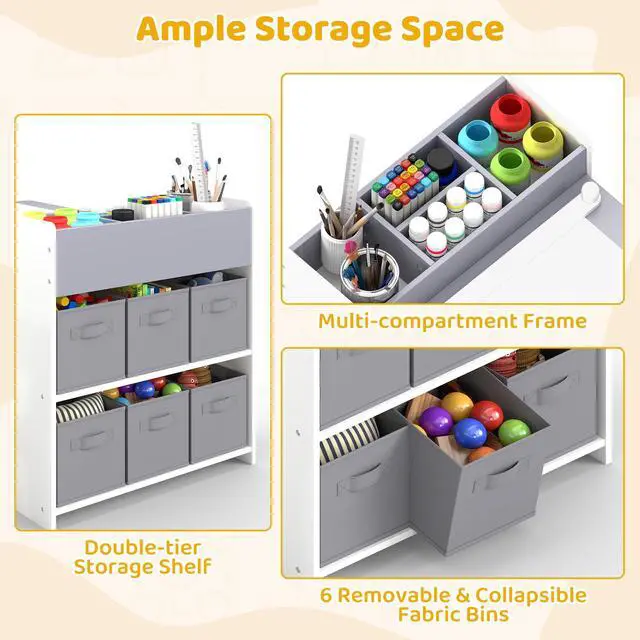 Alt view image 4 of 6 - Kids Art Table and Chair Set, Craft and Play Wood Activity Table with Storage Bins and Paper Roll, Toddler Desk for Playroom/Nursery/Home, Kids Table and Chairs Set for Drawing/Learning/Read