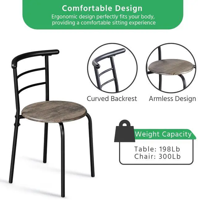 Alt view image 6 of 6 - 3 Piece Dining Table Set, Kitchen Table & Chair Sets for 2, Compact Bistro Table Set with Steel Legs, Built-in Wine Rack for Small Space, Apartment, Breakfast Nook, Drift Brown