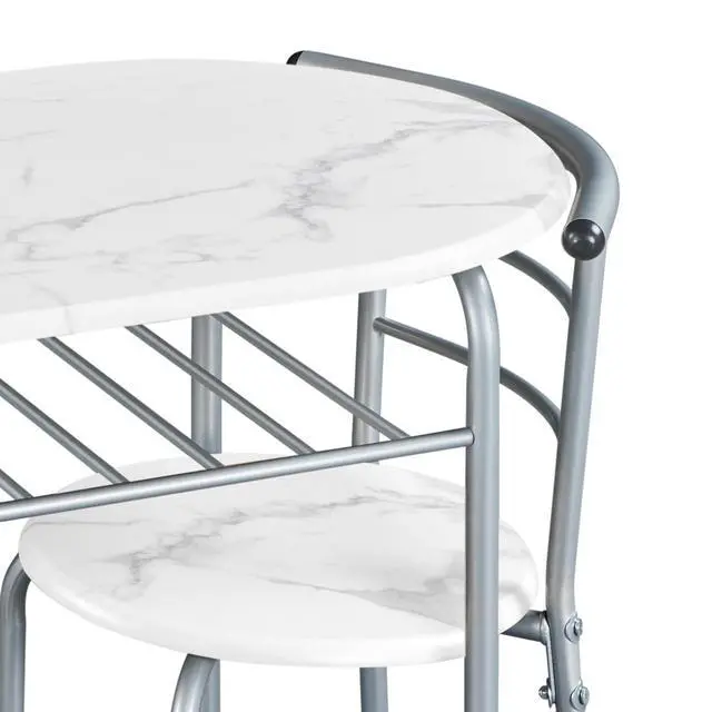 Alt view image 5 of 6 - 3-Piece Dining Table Set, Breakfast Bistro Table Set for 2, Small Kitchen and Table Chairs Set of 2 with Metal Frame and Storage Rack for Small Space/Apartment/Dorm Room, White