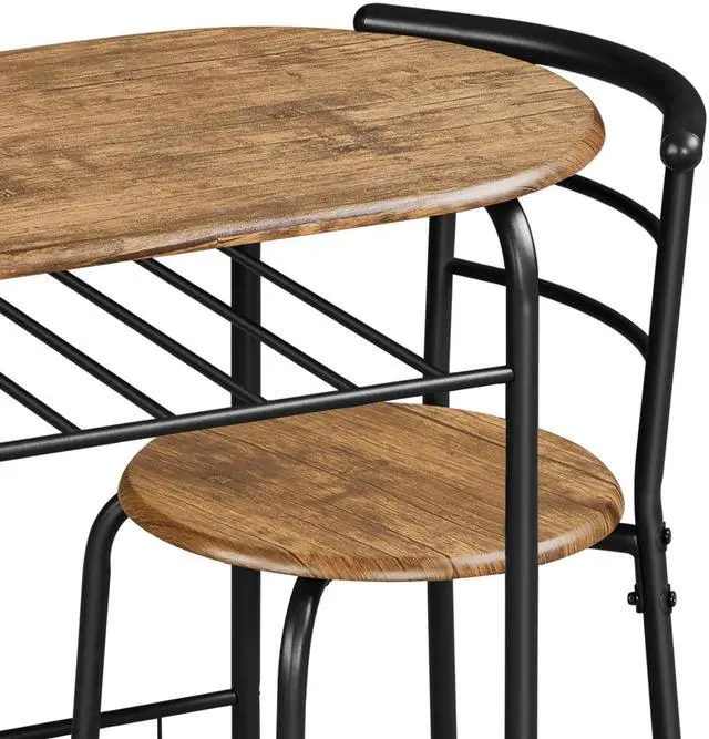 Alt view image 6 of 6 - 3-Piece Dining Table Set, Breakfast Bistro Table Set for 2, Small Kitchen and Table Chairs Set of 2 with Metal Frame and Storage Rack for Small Space/Apartment/Dorm Room, Brown
