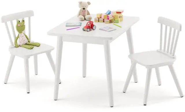 Main image of Windsor Kids Table and 2 Chair Set, Rubberwood Toddler Table and Chair Set for Art, Play, Craft, Activity, with Non-Slip Legs Round Edge Design, White