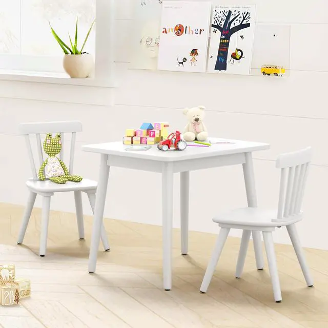 Alt view image 2 of 6 - Windsor Kids Table and 2 Chair Set, Rubberwood Toddler Table and Chair Set for Art, Play, Craft, Activity, with Non-Slip Legs Round Edge Design, White