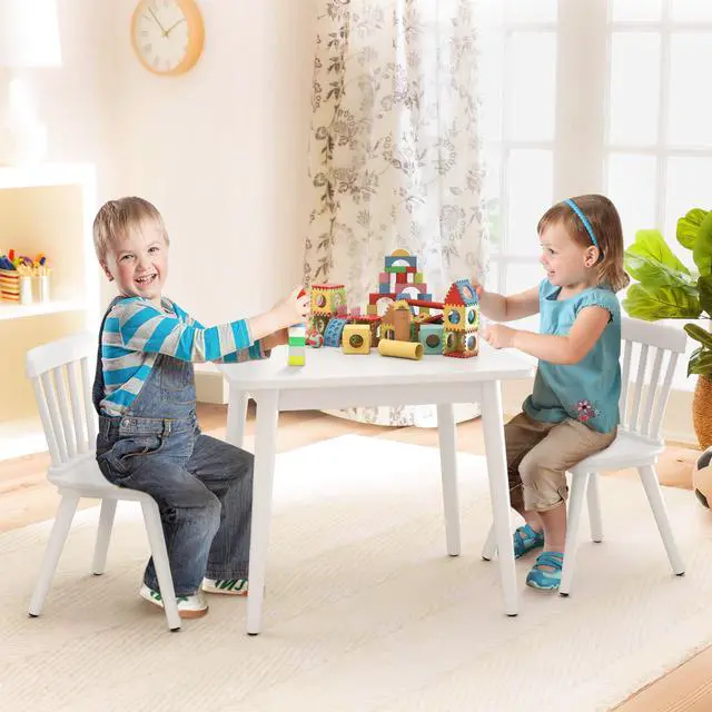 Alt view image 3 of 6 - Windsor Kids Table and 2 Chair Set, Rubberwood Toddler Table and Chair Set for Art, Play, Craft, Activity, with Non-Slip Legs Round Edge Design, White