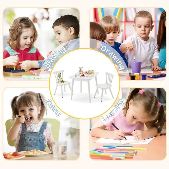 Alt view image 4 of 6 - Windsor Kids Table and 2 Chair Set, Rubberwood Toddler Table and Chair Set for Art, Play, Craft, Activity, with Non-Slip Legs Round Edge Design, White