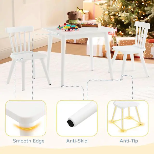Alt view image 5 of 6 - Windsor Kids Table and 2 Chair Set, Rubberwood Toddler Table and Chair Set for Art, Play, Craft, Activity, with Non-Slip Legs Round Edge Design, White