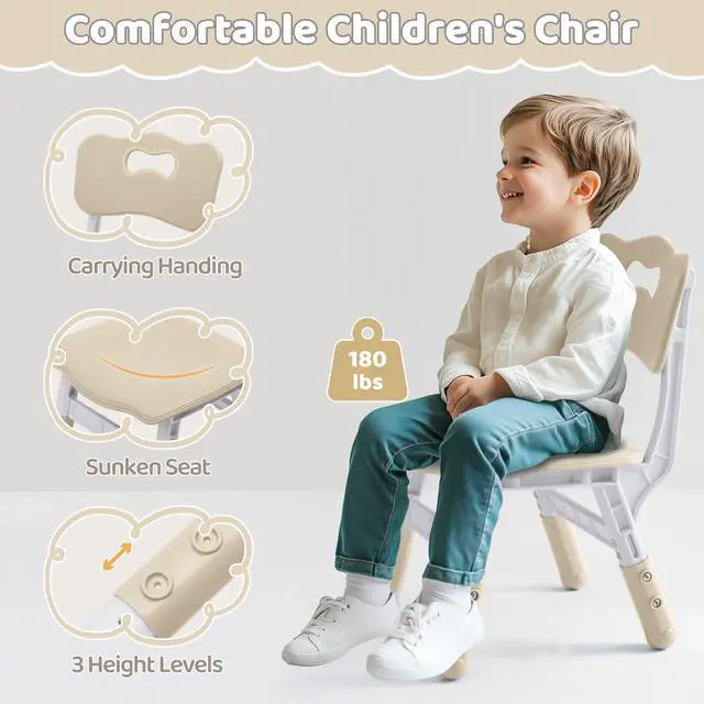 Alt view image 5 of 6 - Toddler Table and 2 Chairs Set, Height Adjustable Kids Table and Chair Set, 31.5''L x 23.6''W, Marble Pattern & Graffiti Desktop, Children Multi-Activity Table for Home/Daycare/Classroom