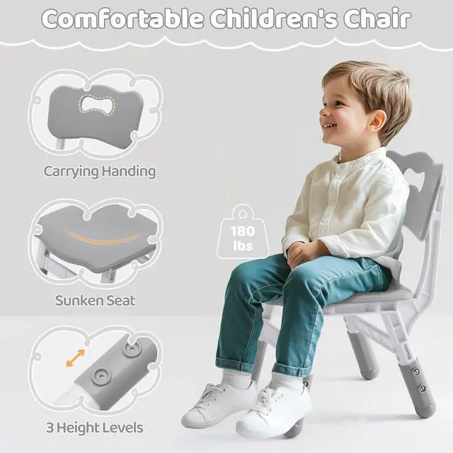 Alt view image 5 of 6 - Toddler Table and 2 Chairs Set, Height Adjustable Kids Table and Chair Set, 31.5''L x 23.6''W, Marble Pattern & Graffiti Desktop, Children Multi-Activity Table for Home/Daycare/Classroom
