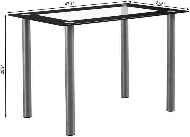 Alt view image 2 of 6 - 5-Piece Glass Dining Table Set with 4 PVC Chairs, Easy Assembly | 43.3" glass tabletop, 4 PVC chairs, modern design, space-saving, for kitchen/breakfast/living room, black