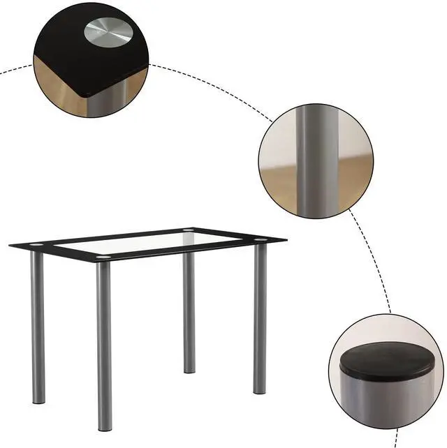 Alt view image 4 of 6 - 5-Piece Glass Dining Table Set with 4 PVC Chairs, Easy Assembly | 43.3" glass tabletop, 4 PVC chairs, modern design, space-saving, for kitchen/breakfast/living room, black