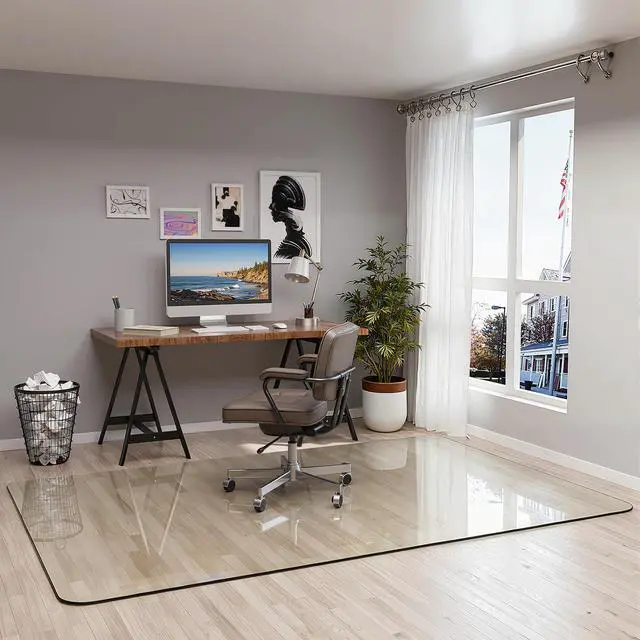 Alt view image 2 of 6 - 48" x 72" Office Chair Mat for Carpet, Tempered Glass Chair Mat with Rounded Corners and Polished Edges, Desk Floor Mat for Carpet, Hardwood Floor, Office