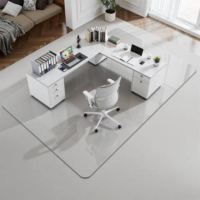 Alt view image 3 of 6 - 48" x 72" Office Chair Mat for Carpet, Tempered Glass Chair Mat with Rounded Corners and Polished Edges, Desk Floor Mat for Carpet, Hardwood Floor, Office