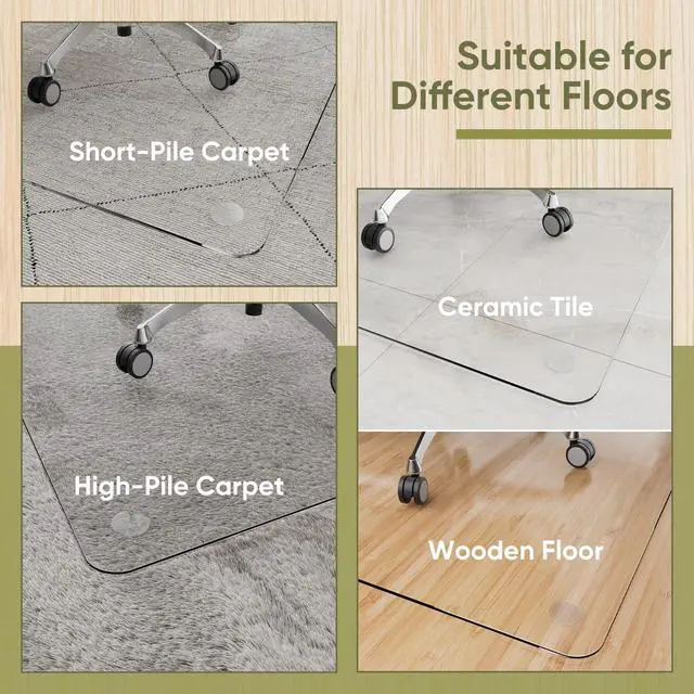 Alt view image 6 of 6 - 48" x 72" Office Chair Mat for Carpet, Tempered Glass Chair Mat with Rounded Corners and Polished Edges, Desk Floor Mat for Carpet, Hardwood Floor, Office