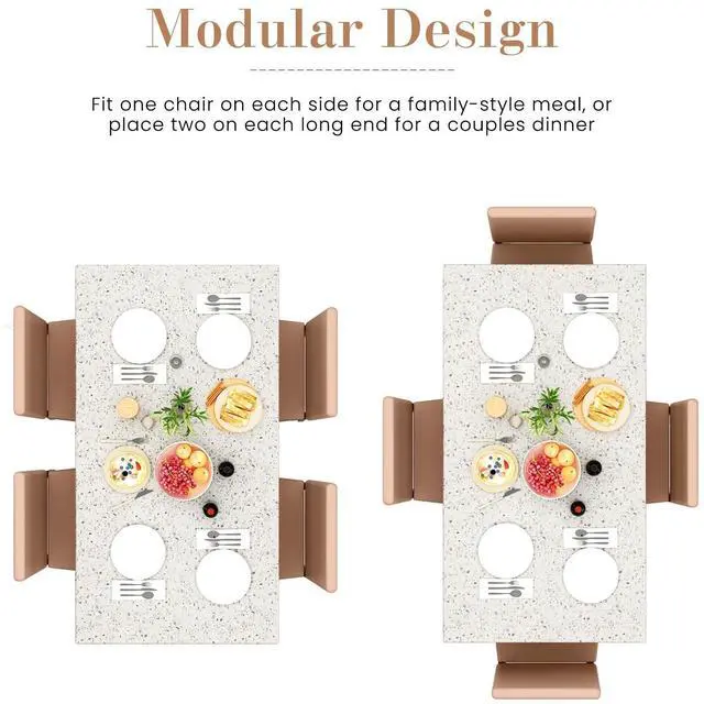 Alt view image 6 of 6 - 5 Piece Dining Table Set for 4, Small Faux Marble Kitchen Table with 4 PU Leather Chairs, Modern Dining Room Table Set for Small Space, Breakfast Nook, Dinette