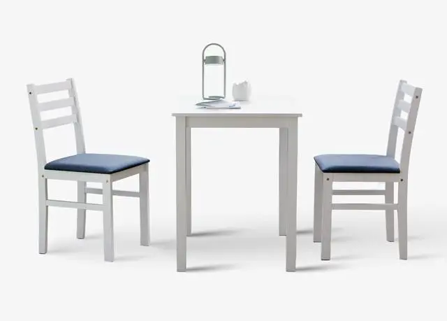 Main image of Seattle 3-Piece Wooden Dining Table Set for 2, Modern Farmhouse Kitchen Dining Room Set with Solid Wood Ladder Back Chairs for Small Space (White)