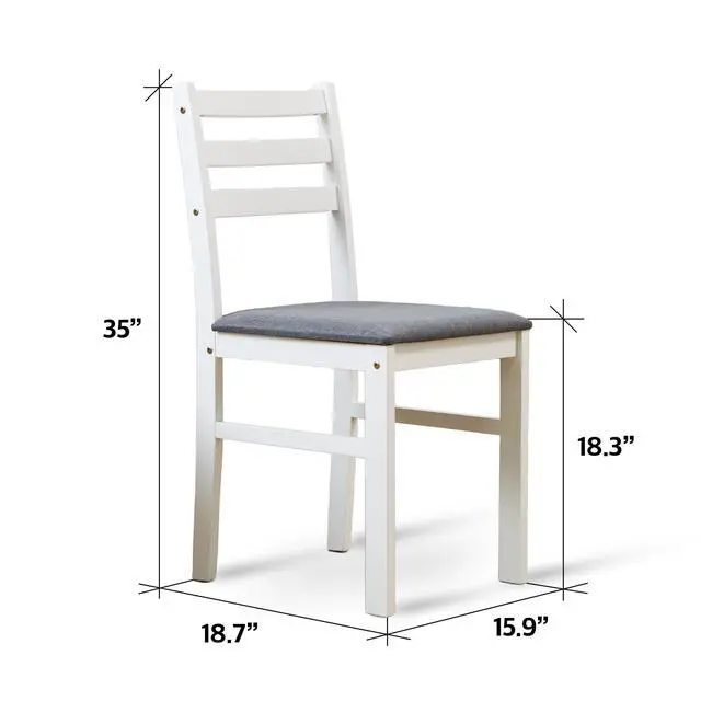 Alt view image 3 of 6 - Seattle 3-Piece Wooden Dining Table Set for 2, Modern Farmhouse Kitchen Dining Room Set with Solid Wood Ladder Back Chairs for Small Space (White)