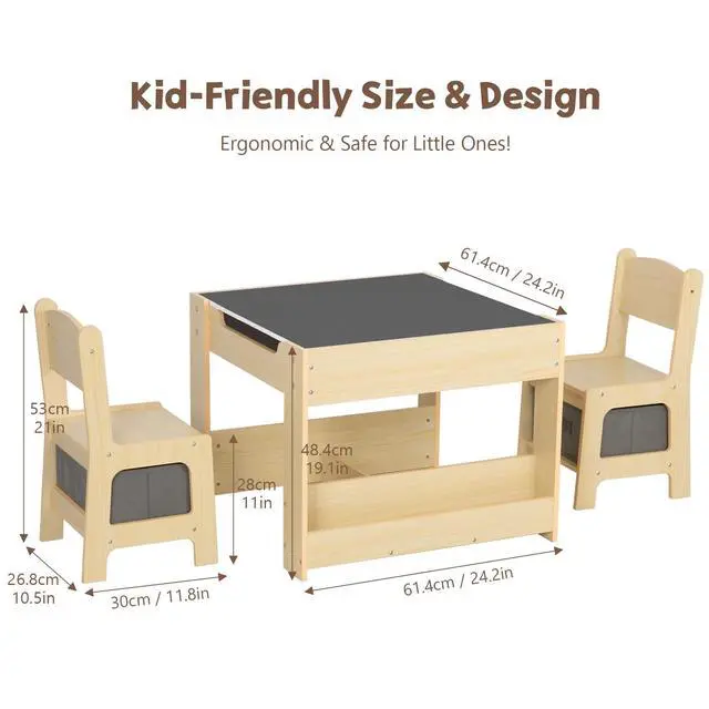 Alt view image 4 of 6 - Kids Table and Chairs Ages 3-7, 4 in 1 Toddler Desk and Chair Set with Whiteboard, Blackboard, Storage Drawer and Book Rack. Toddler Activity Table for Kids Room, Nursery and Playroom